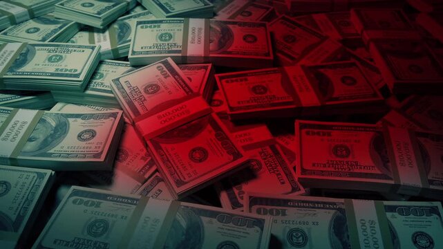 Blood Money Concept, Pile Of Cash With Blood Spreading
