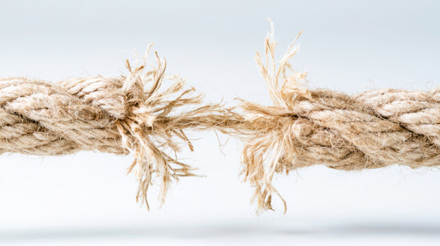 Rope fibers fraying under tension, showing a breaking point and concept of stress, crisis, or challenge