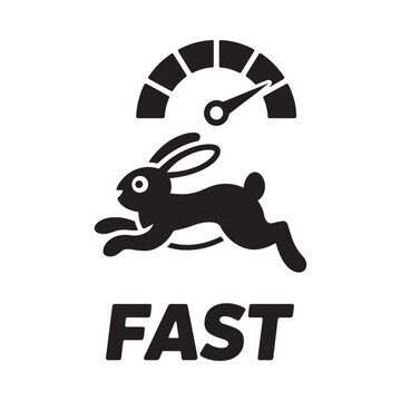 Rabbit and speedometer icon black silhouette on white background