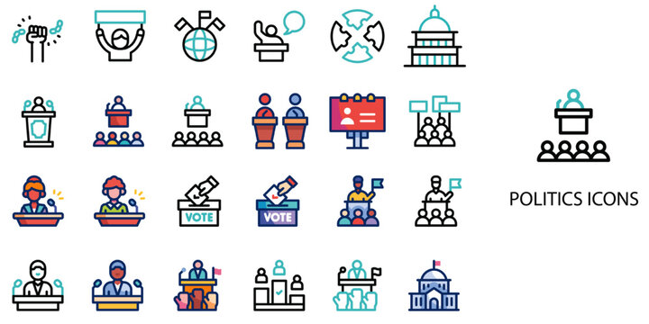 Politics simple New concept 24 color icons set .Vector illustration.
