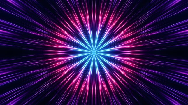 Abstract background, with glowing blue, and pink light, rays radiating from, a central point