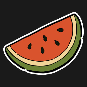 illustration d'une part de past&egrave;que, fruit estival rafraichissant, dessin color&eacute;, autocollant et impression, fichier vectoriel inspiration vacances d'&eacute;t&eacute;