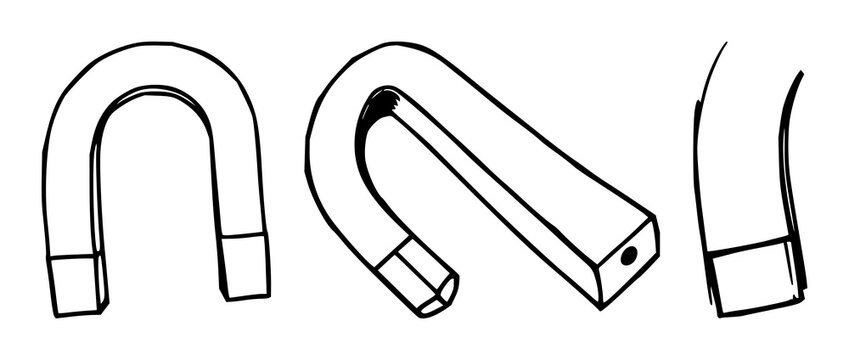 Magnet set with various shapes and minimalist line art design featuring attraction, science, physics with metal and electricity