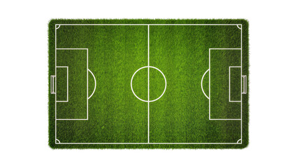 Isolated realistic green grass soccer field with white lines and goals, top-down view © Ana