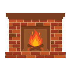 Fireplace with burning flames inside brick wall interior home decor © premiumsvgdesign