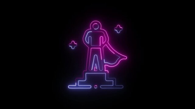 Neon glowing lighthouse icon on a dark black background illustration