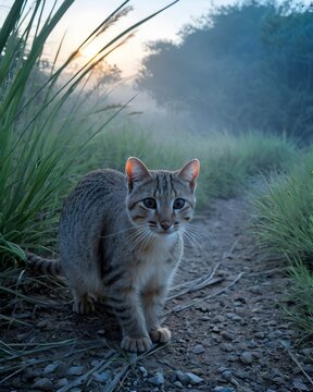 A Pampas Cat, generative ai fantasy animal, on a haunted spirit plateau