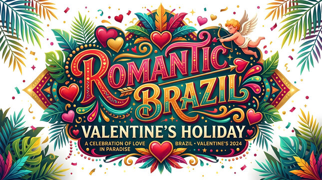 Romantic brazil valentine's day colorful floral typography