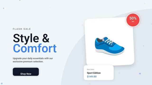 Flash Sale banner for sport shoe promotion with 50% off discount