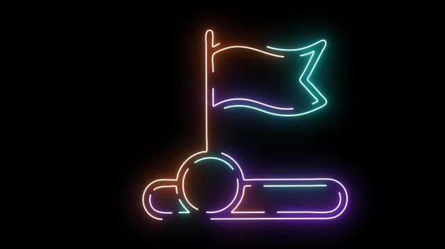 Neon glowing flag animation, goal achievement and success concept, digital signage