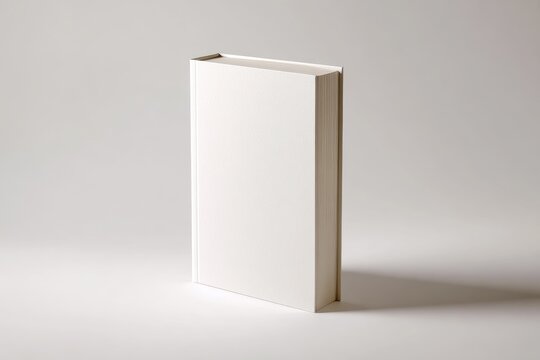 Neutral-toned blank book cover on a white surface with ample negative space