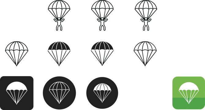 Parachute Icon Set in Vector Illustration Featuring Parachuting and Airborne Symbols