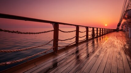Fototapeta premium Tranquil Wooden Deck at Dusk by the Sea