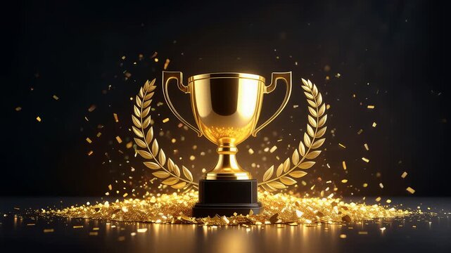 Golden Trophy Award and Glitter Celebration Motion Background Loop　ゴールデントロフィーと輝く祝賀モーション背景ループ　4K動画