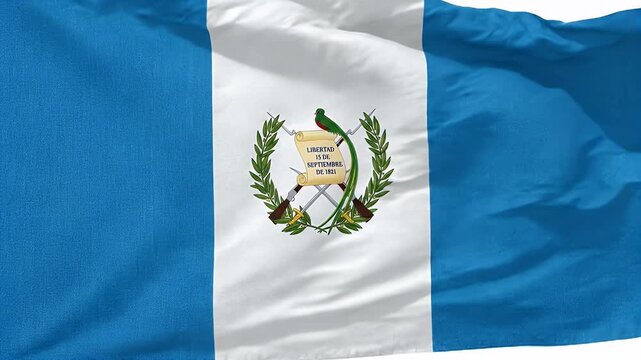 The video showcases the national flag of Guatemala, featuring two light blue stripes flanking a white stripe with the country's emblem in the center.