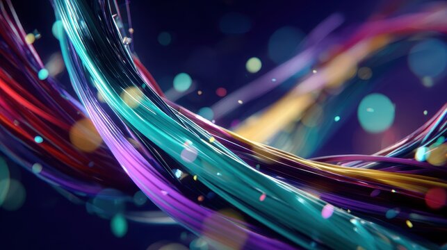 Neon data cables twisting into a luminous vortex in a dark abstract space