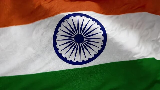 The video depicts the vibrant tricolor flag of India, featuring horizontal stripes of saffron, white, and green.