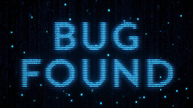 Minimal glowing typography on digital backdrop illustrating successful software debugging and cybersecurity vulnerability identification