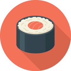 One maki sushi roll with salmon and rice, flat design icon, simple Japanese food illustration, vector art © RAMJAN