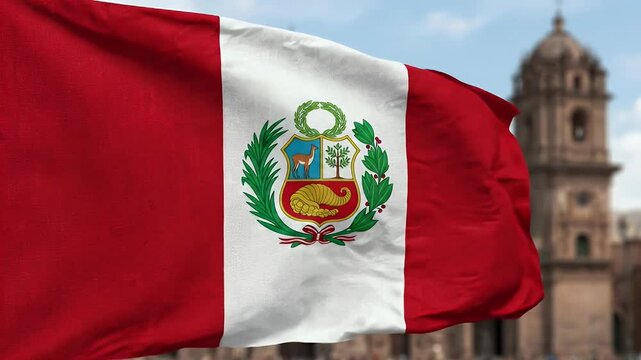 The video shows the national flag of Peru with its vibrant red and white vertical stripes and a coat of arms in the center.