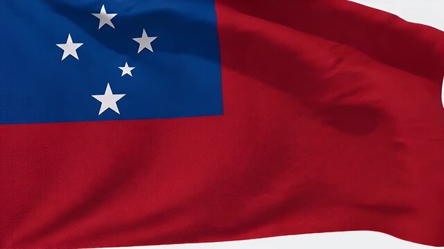 The video features the national flag of Samoa, prominently displaying its rich red color with a blue rectangle in the top-left corner containing white five-pointed stars.