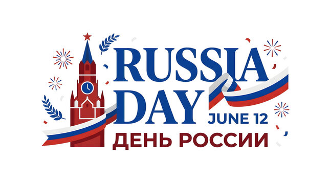 Russia day celebration logo with kremlin tower