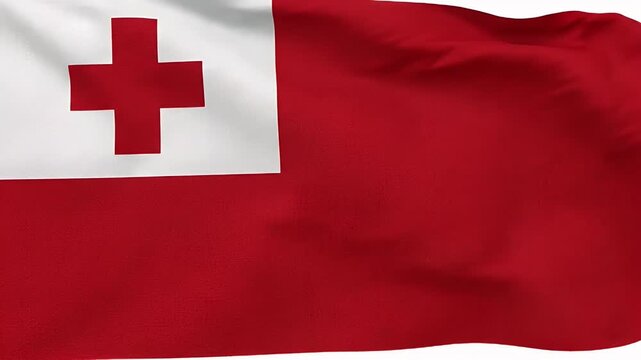 The video displays the national flag of Tonga, featuring a bold red field with a white canton in the upper hoist-side corner.