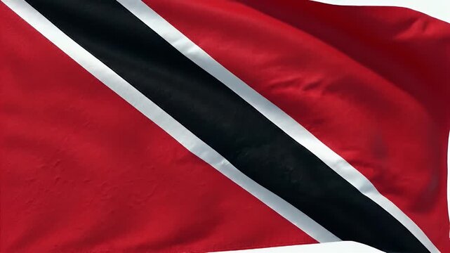 The video showcases the flag of Trinidad and Tobago, featuring a prominent black diagonal band bordered by white on a vibrant red background.