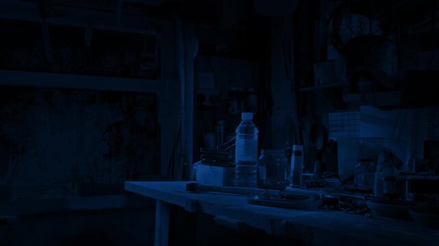Work Bench In Garage At Night
