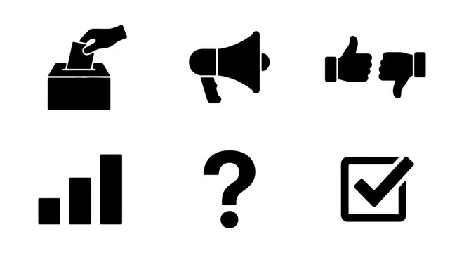 Election, voting, and communication vector icons. Social media, feedback, and survey symbols.