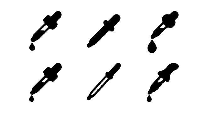 Dropper bottle icons, essential oil droppers, pipette vector set, cosmetic and medical tools
