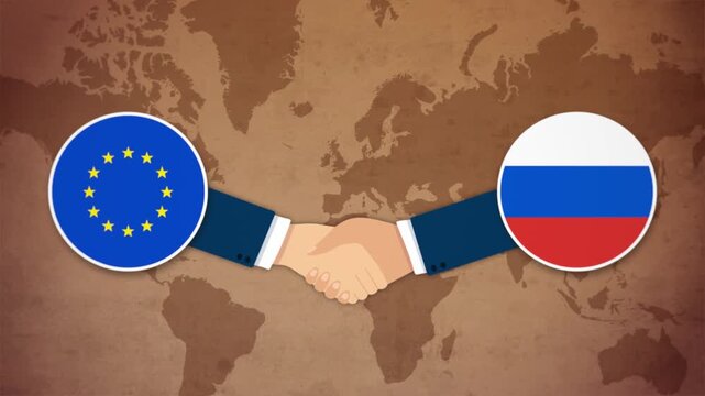 High Quality Animation Featuring Handshake of EU and Russia