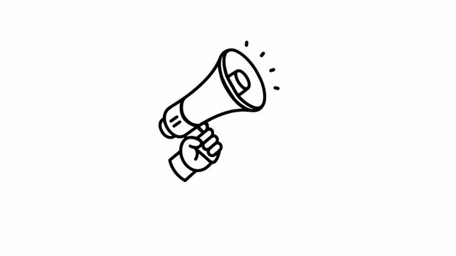 Minimalist Hand-Drawn Animation of a Hand Holding a Megaphone with Sound Waves