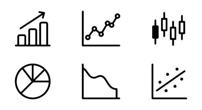 Business Growth Charts, Financial Data Analysis Icons, Stock Market Trends, Vector Graphics