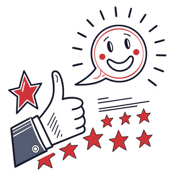 Thumbs up with smiling speech bubble and stars