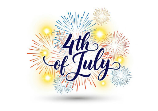 4th of july lettering design with colorful sparkling fireworks for american independence day