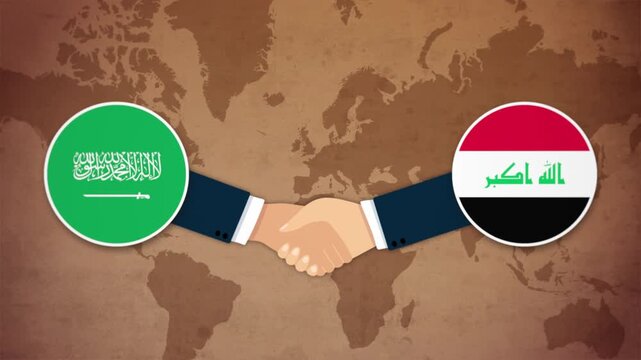 High Quality Animation Featuring Handshake of Saudi Arabia and Iraq