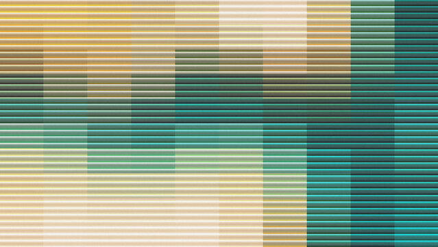 Abstract background with horizontal lines and layered geometric rectangles in shades of gold, teal, and beige with a soft grainy texture