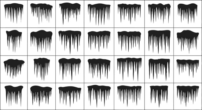 Multiple black paint drips on white background in grid pattern for graphic design