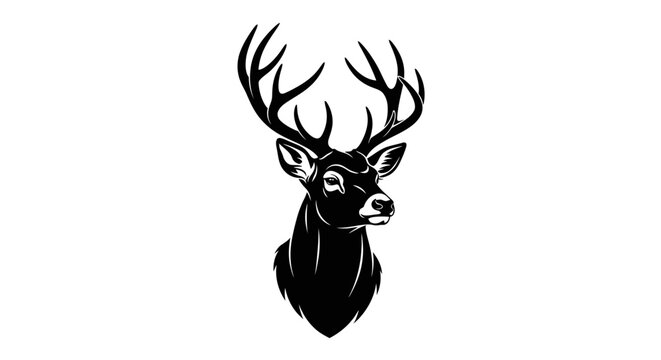 Black silhouette of a deer head with antlers on white background illustration nature concept wildlife symbol outdoors icon