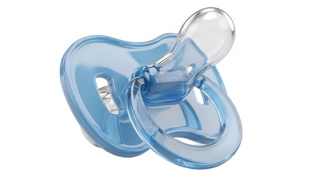 Blue baby pacifier or soother with transparent nipple as PNG cutout
