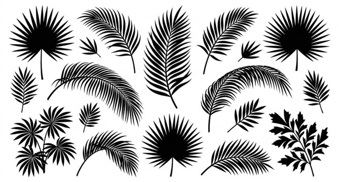 Palm frond silhouettes vector set tropical leaf collection isolated on white