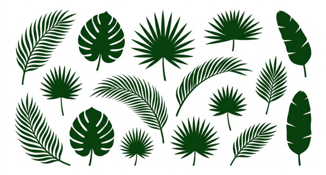 Tropical palm leaf silhouette collection vector botanical fronds isolated on white background