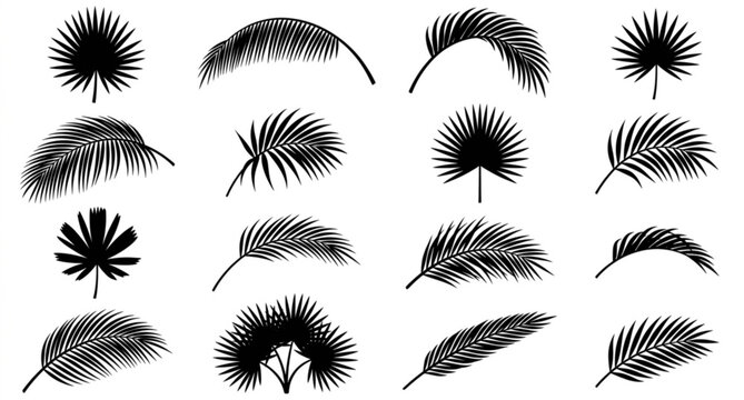 Palm tree leaf silhouettes vector set tropical fronds isolated on white