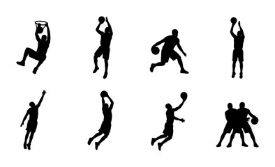 Basketball Player Silhouettes, Dynamic Action Poses, Sports Vector Icons, Athletic Movement Graphics, Team Play Illustration, Dunking, Shooting, Dribbling © Rahim