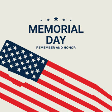Memorial day commemorative design featuring american flag elements with bold typography and stars on a neutral off white background for patriotic holiday events