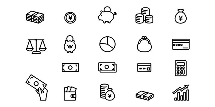 Editable line icons representing money and the economy.