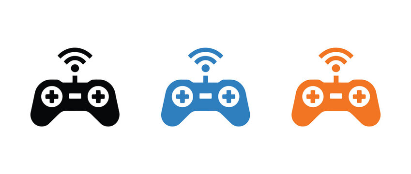 Video game controller vector icon showing joystick and buttons isolated for gaming and interactive entertainment design.
