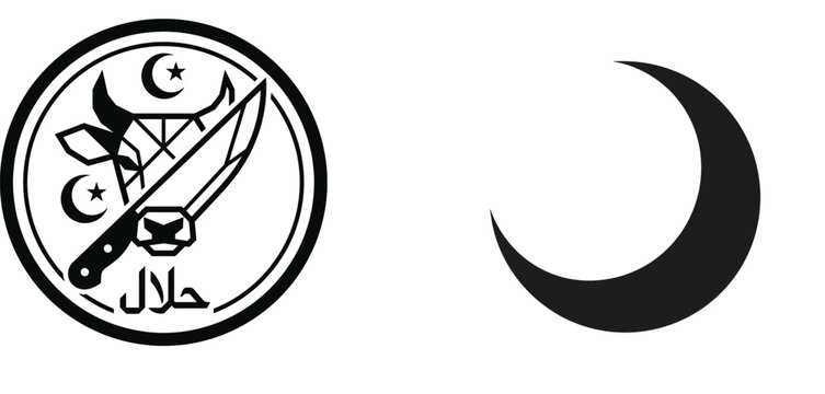 Halal meat symbol and crescent moon with crescent, religion