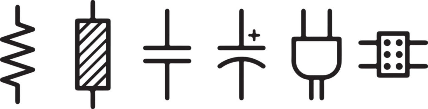 Black electronic circuit symbols on white background